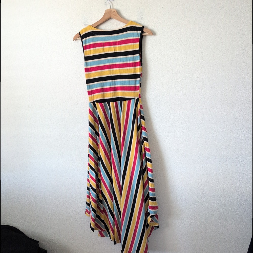 Effies Heart Striped Midi Dress V-Neck Pockets Small Maximalist Retro Dopamine - Picture 8 of 8